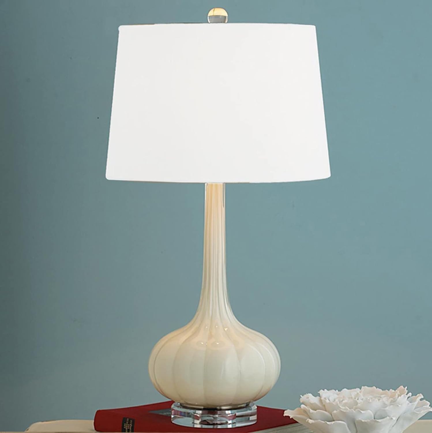 LED Desk Lamp American Table Lamps Glass Bedside Table Lamps with Fabric Lampshade Modern Nightstand Lamps for Home Office Study Lamp, 26' H Table Lamp Reading Lamp (Color : White)
