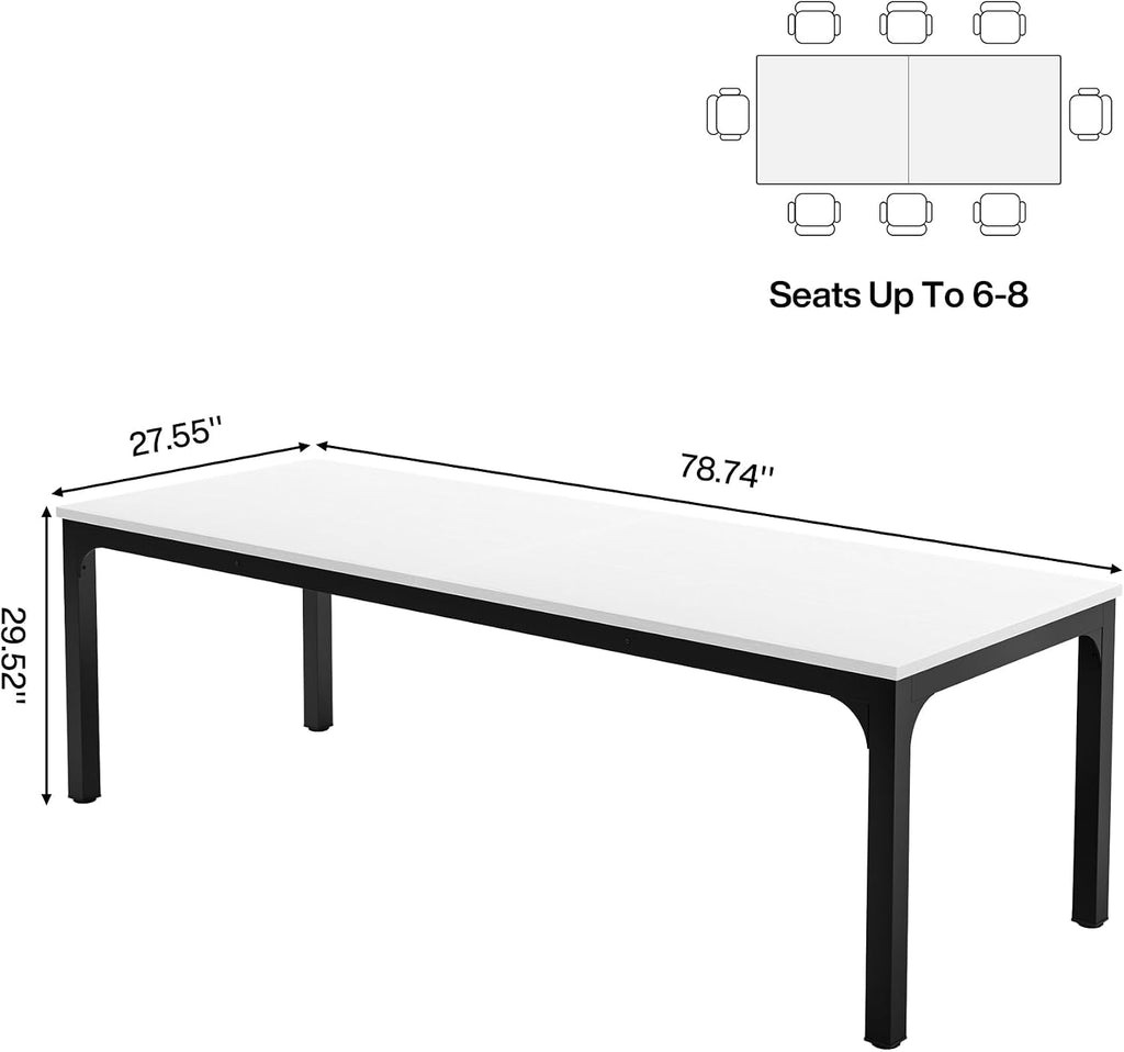 Tribesigns 6.5FT Conference Table, 78.7-Inch Rectangle Meeting Seminar Table, Large Business Tables for 6-8 People (Only Table) (White+Black)