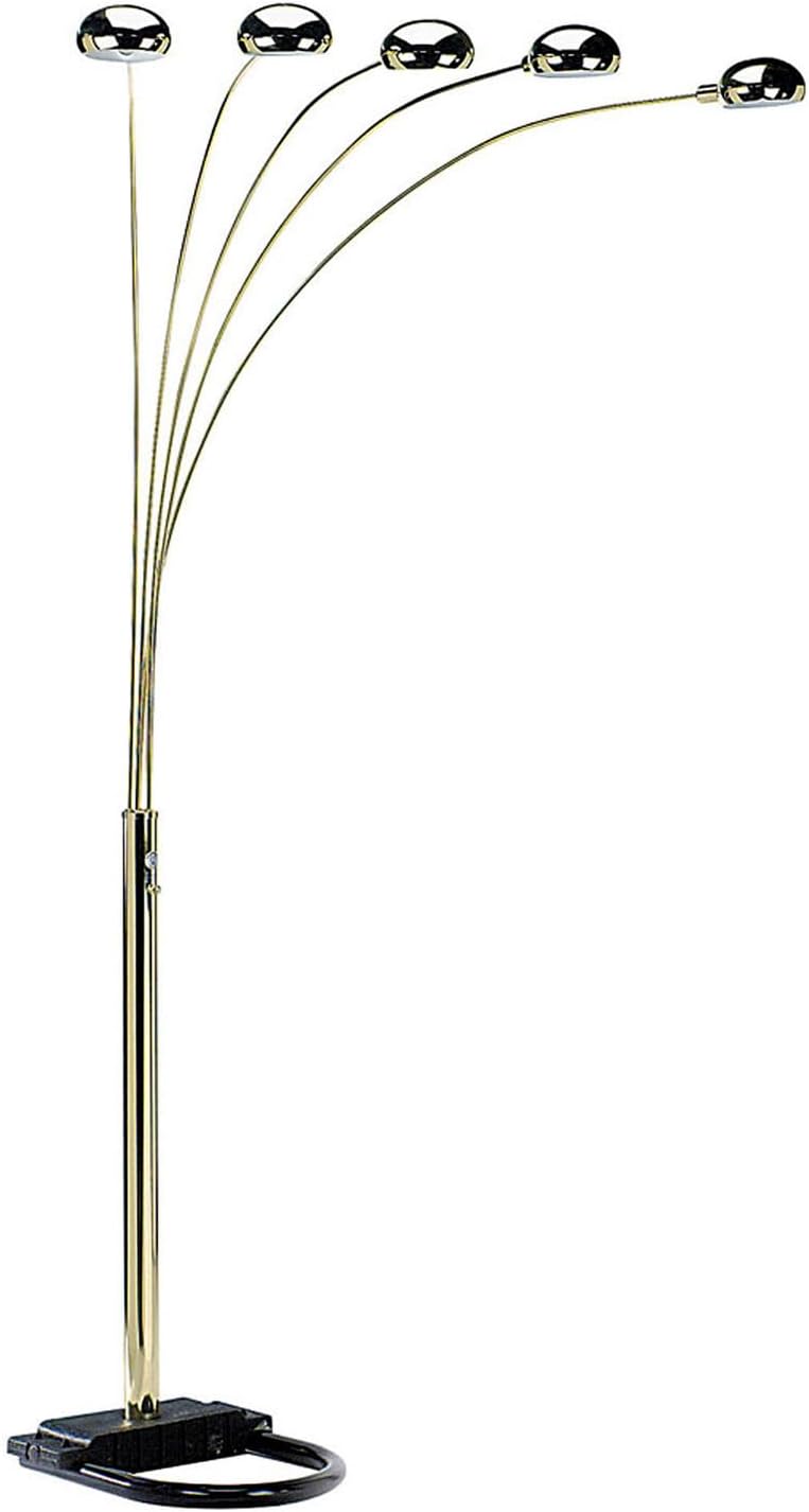 HomeStock Asian Fusion 84' H 5 Arms Arch Floor Lamp - Polished Brass Contemporary Style, 50' L x 45' W x 84' H, with Dimmer Switch, Indoor Home Decor Accent Lamp