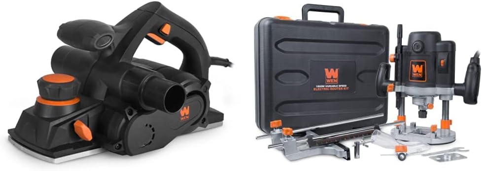 WEN 6534 8-Amp Electric Hand Planer, 4-3/8-Inch & RT6033 15-Amp Variable Speed Plunge Woodworking Router Kit with Carrying Case & Edge Guide