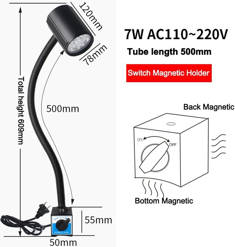 Led Work Lights for Mechanics,LED Machine Tool Work Lights 24V110V220V Switch Strong Magnetic seat high-Power Machine Equipment Desk Lamps(7W 110-220V Switching Magnet Base)