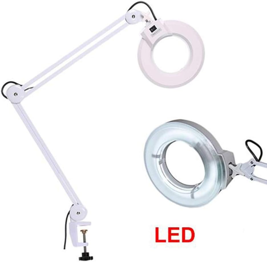 5X/8X LED Magnifying Lamp with Clamp,Super Bright Magnifier Glass Lamp, Full Daylight Lens with Adjustable Swivel Arm Light for Desk Table Task Craft Or Workben