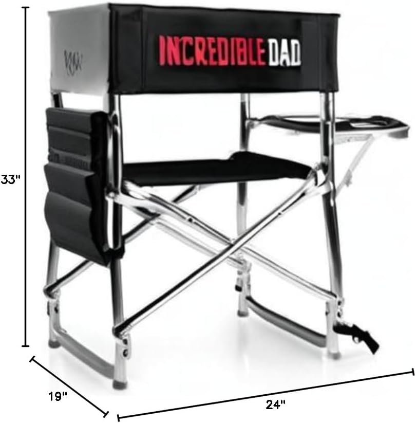 PICNIC TIME Disney The Incredibles Mr Incredible Sports Chair with Side Table, Folding Beach and Camp Chair, Portable Outdoor Chair with Carry Strap and Storage Pockets (Black)