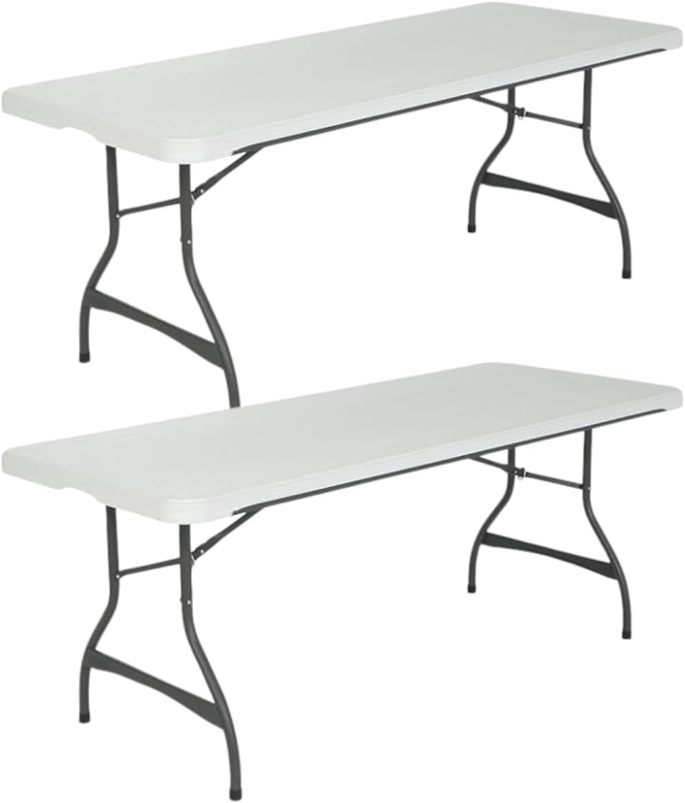 Rectangular Lifetime 6 Foot Commercial Grade Stacking Folding Utility Table for All Events (White Granite, 2 Pack)