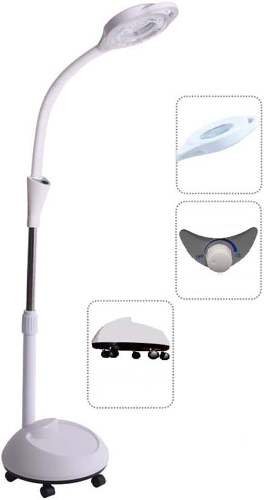 Floor Lamp 8X Magnifying Lamp Adjustable Swivel Arm Magnifier Lamp Light for Skinbeauty Manicure Tattoo Salon Spa with Rolling Floor Stand Standing Light/C (White)