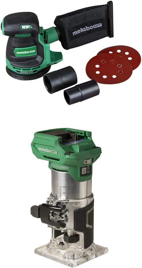 Metabo HPT Metabo HPT 18V MultiVolt™ Cordless 5-Inch Random Orbit Sander (Tool Only - No Battery) w/ 18V MultiVolt™ Cordless Trim Router (Tool Only)