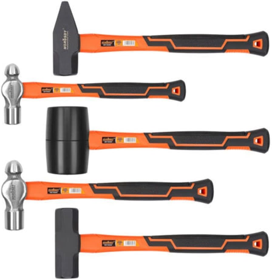 New 5pc Hammer & Mallet Set, Ball-Pein, Sledge, Mallet, Cross-Pein