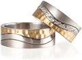 Hammered Wedding Ring Set 14K Gold Plated Couple Matching Wedding Band Set Personalized Man and Woman Silver Wedding Ring Set