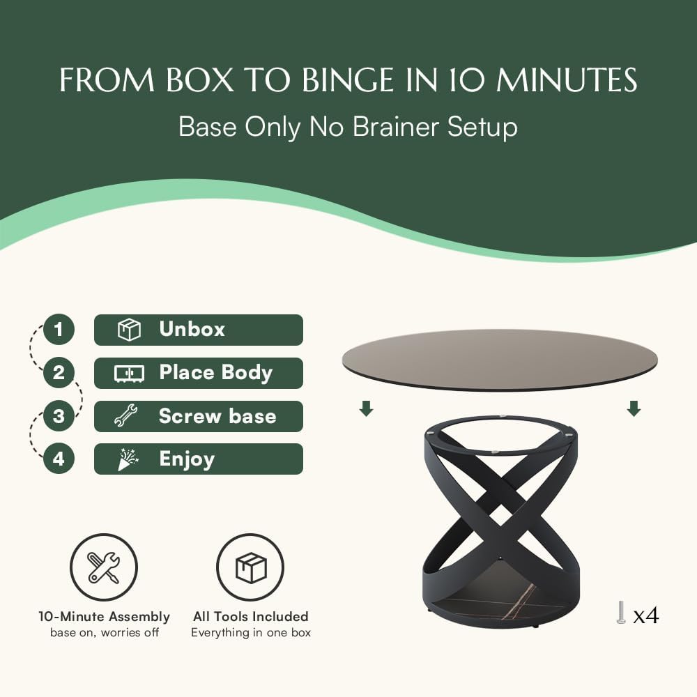 POVISON 51' Modern Round Dining Table, Glass Round Kitchen Table for 4, Tempered Glass Dining Room Table top with Black X Carbon Steel Base (Dining Table Only)