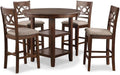Pemberly Row 5-Piece Solid Wood Counter Height Dining Set, 42' Round Table, Brown Finish, Includes 4 Chairs with Padded Seats, Contemporary Style for Kitchen or Dining Room