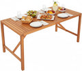 Tangkula 55' Acacia Wood Outdoor Dining Table for 4-6 Person, Rectangular Patio Dining Table with 2' Umbrella Hole and Support Bars, Indoor Outdoor Dining Furniture for Deck, Garden, Poolside & Yard