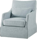 Martha Stewart London Swivel Chair - Solid Wood & Plywood, Skirted Metal Base Accent Armchair, Lumbar Pillow -Modern Classic Family Room Sofa Furniture Bedroom Lounge, 28'X31.5'X35.25', Light Blue