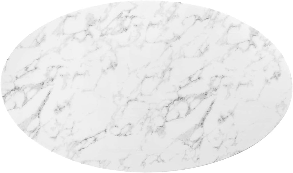 Modway Lippa 60' Oval-Shaped Mid-Century Modern Dining Table with Artificial Marble Top and White Base