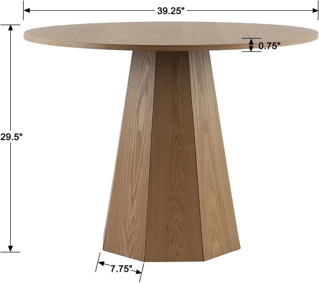 BESTANO 39' Round Solid Wood Dining Table for 4-5 People, Modern Pedestal Dining Kitchen Table, Farmhouse Small Wood Dining Table for Kitchen Easy Assemble, Saving Space, Brown