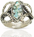 Oval roman glass ring set in a oval hammered silver ring