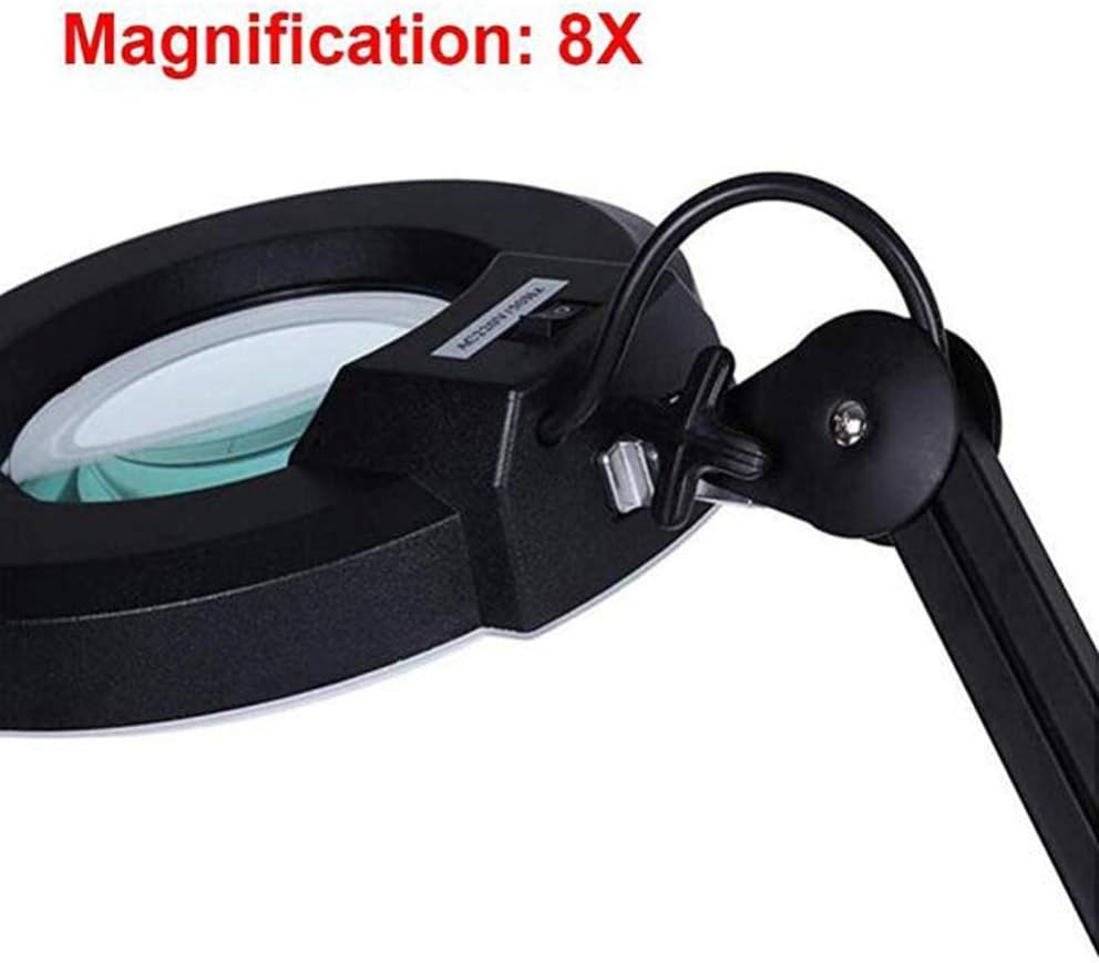 Magnifier, Led Folding Magnifier lamp,Adjustable Swivel Arm 8X Magnifying Glass Table Lamp Light with Clamp for Beauty Skincare Manicure Nail Tattoo Salon with Glass Lens and Bench