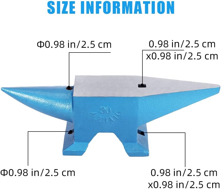 Single Horn Cast Steel Anvil for Blacksmiths – 110 lbs (50kg) Professional Metalworking Tool – Large 16.5 x 5.9 Inch Countertop, Stable Base – Bending, Shaping, Twisting – Blue, 110 lbs