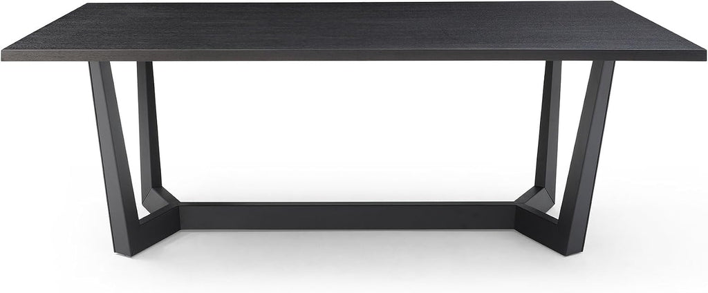 70.86'' Rectangular Wood Dining Table for 6-8, Modern Mid-Century Contemporary Dining Table for Living Room Kitchen, Dining Kitchen Table with Metal Leg Base, Easy Assembly, Black