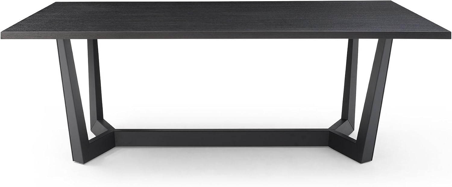70.86'' Rectangular Wood Dining Table for 6-8, Modern Mid-Century Contemporary Dining Table for Living Room Kitchen, Dining Kitchen Table with Metal Leg Base, Easy Assembly, Black