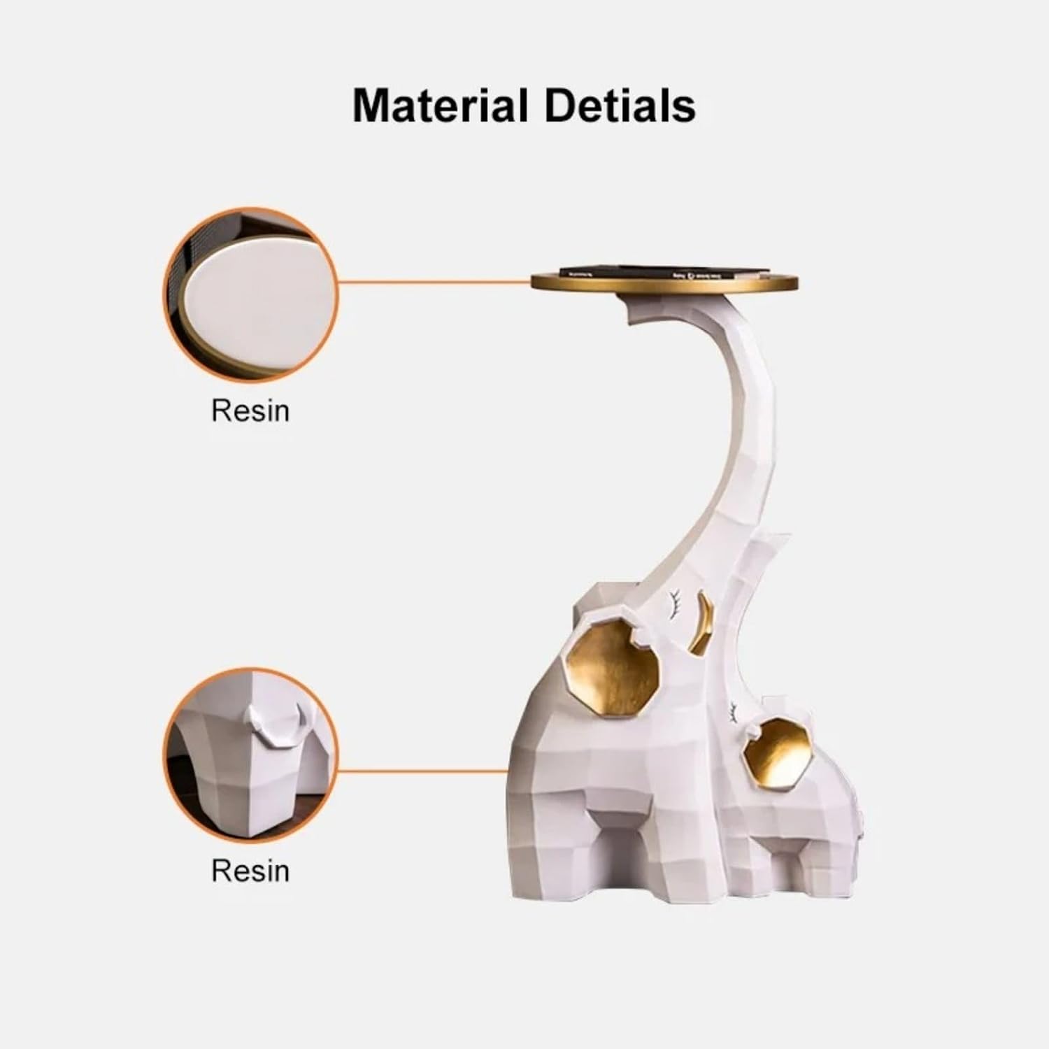 homary Modern End Table with Tray Top Decor Nightstand Elephant Shape Side Table White & Gold
