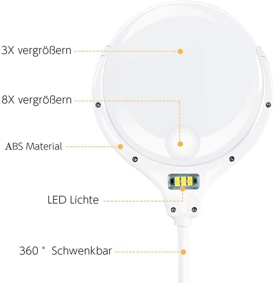 Magnifying Glass Clamp Lamp:Dimmable LED Lens, 3X 8X Adjustable Swivel Arm Utility Light,Desk Magnifying Glass