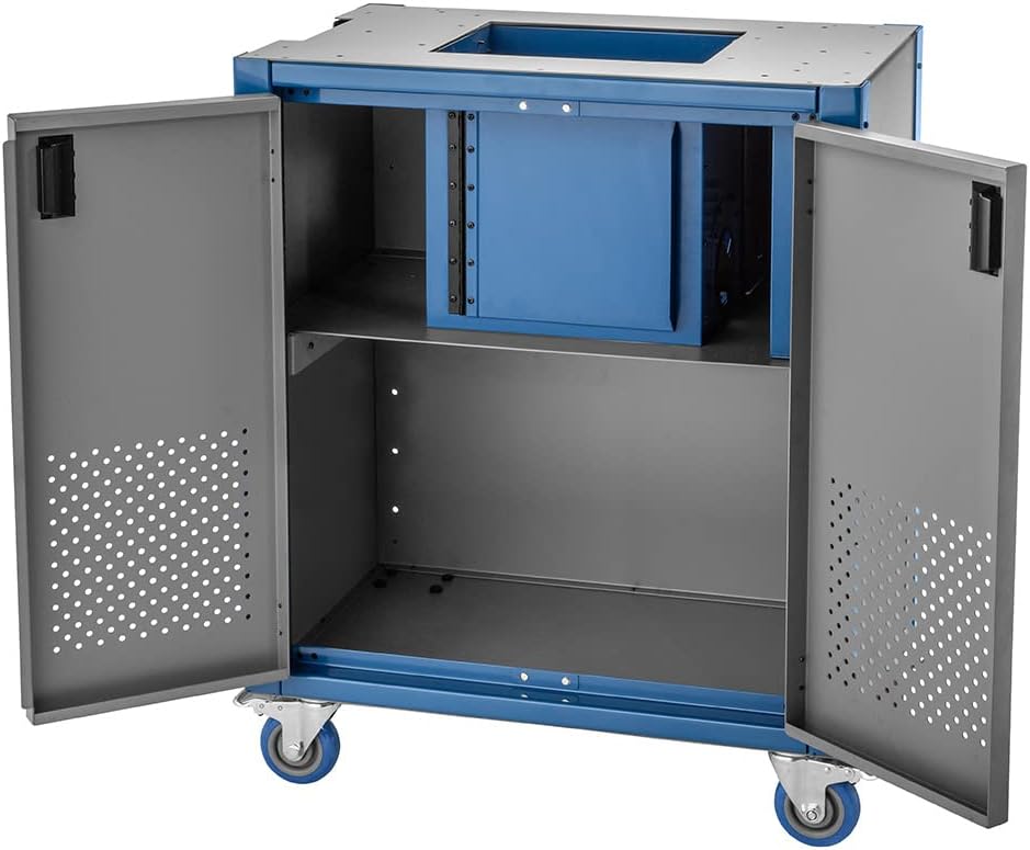 ROCKLER Steel Router Table Cabinet w/Router Dust Collection Box, Swivel Casters, Dual Dust Port & More - Steel Cabinet Holds Router Accessories, Bits, & More - Woodworking Tool Storage