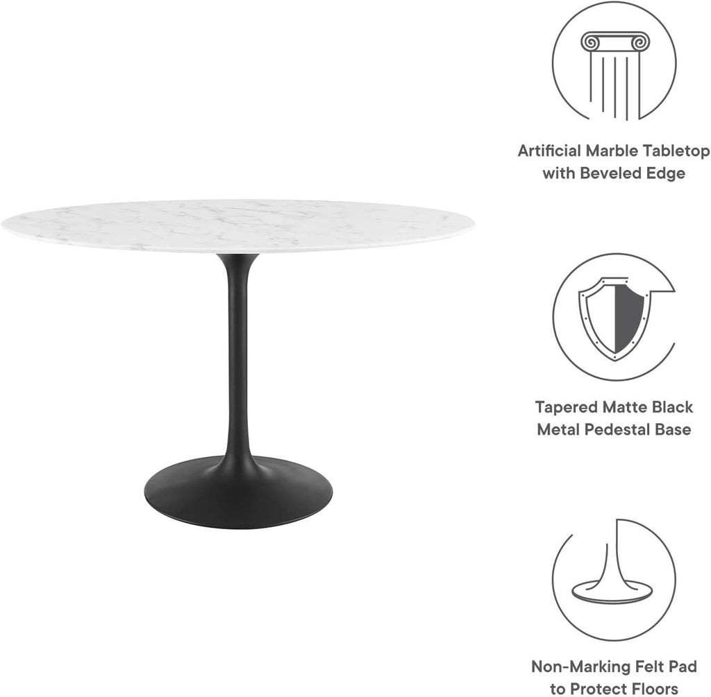 Modway Lippa 48' Oval Artificial Marble Dining Table, Black White