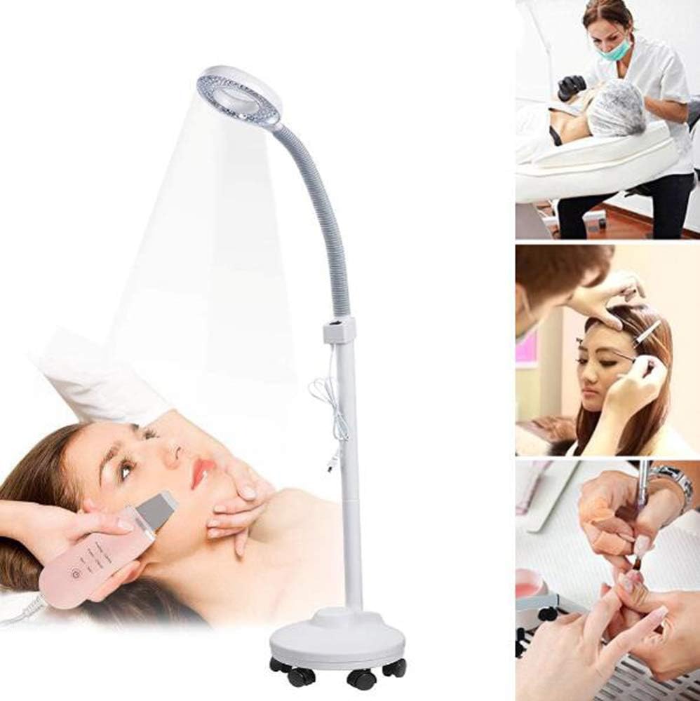 Magnifying Floor Lamp 3X Diopter LED Magnifier Beauty Lamp with Rolling Floor Stand with 5 Wheels Adjustable Gooseneck