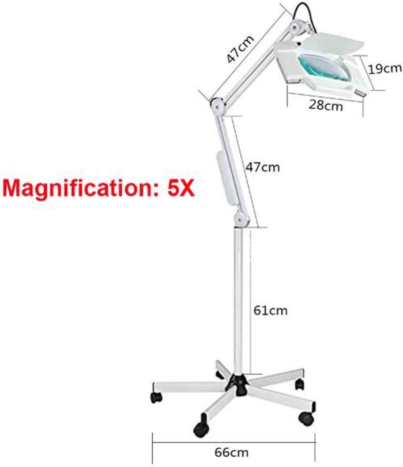 Magnifying Floor Lamp 5X Square Magnifier LED Light Adjustable Swivel Arm Beauty Magnifier Lamp with Rolling Floor Stand