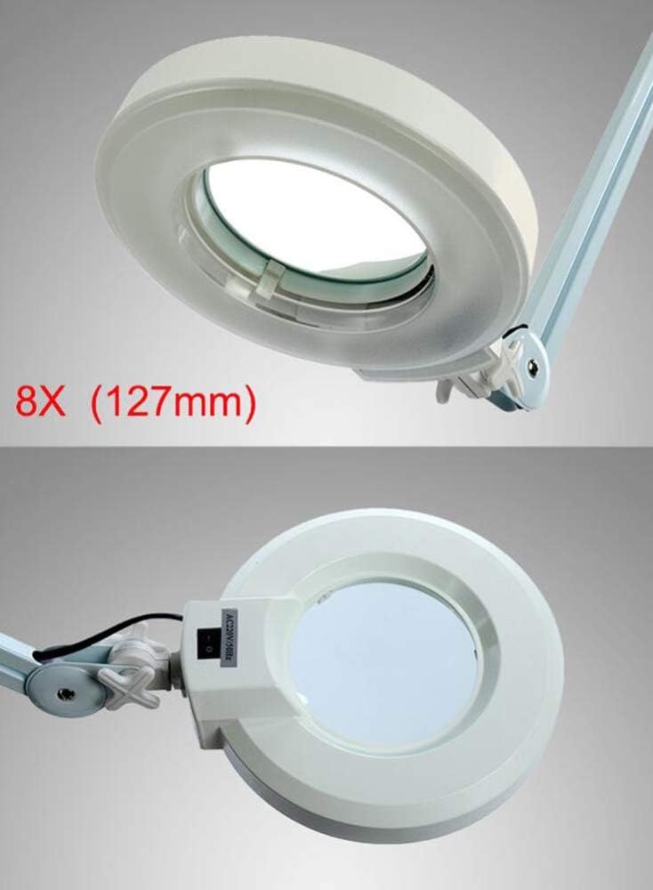 Magnifying Floor Lamp 8X LED Magnifier Floor Lamp - Salon 5 Wheel Rolling Base Adjustable Swivel Arm Reading Magnifier Lamp with Gooseneck