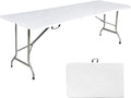 8 Foot Folding Table 8ft Foldable Portable Plastic Picnic Tables with Handle, Fold in Half Heavy Duty Long Large Utility Table, Indoor Outdoor 8' Fold up Card Tables for Party, Dining, White