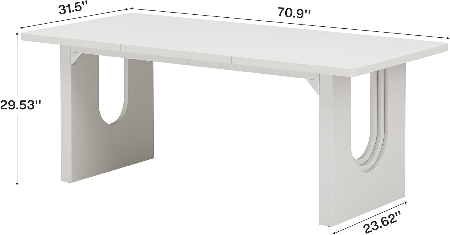 Tribesigns Modern Dining Table for 6 to 8 People, 70.9' Long Rectangular Kitchen Table with Spacious Tabletop and Sturdy Heavy Duty Legs for Dining Room, White