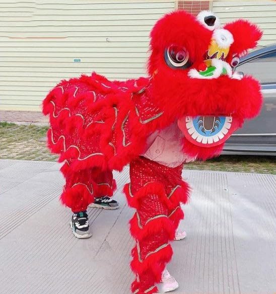 12 Inch Double Lion Dance Mascot Costume Chinese Traditional Dragon Lion Dance for 15+ Age Party Carnival Festivall(Orange)