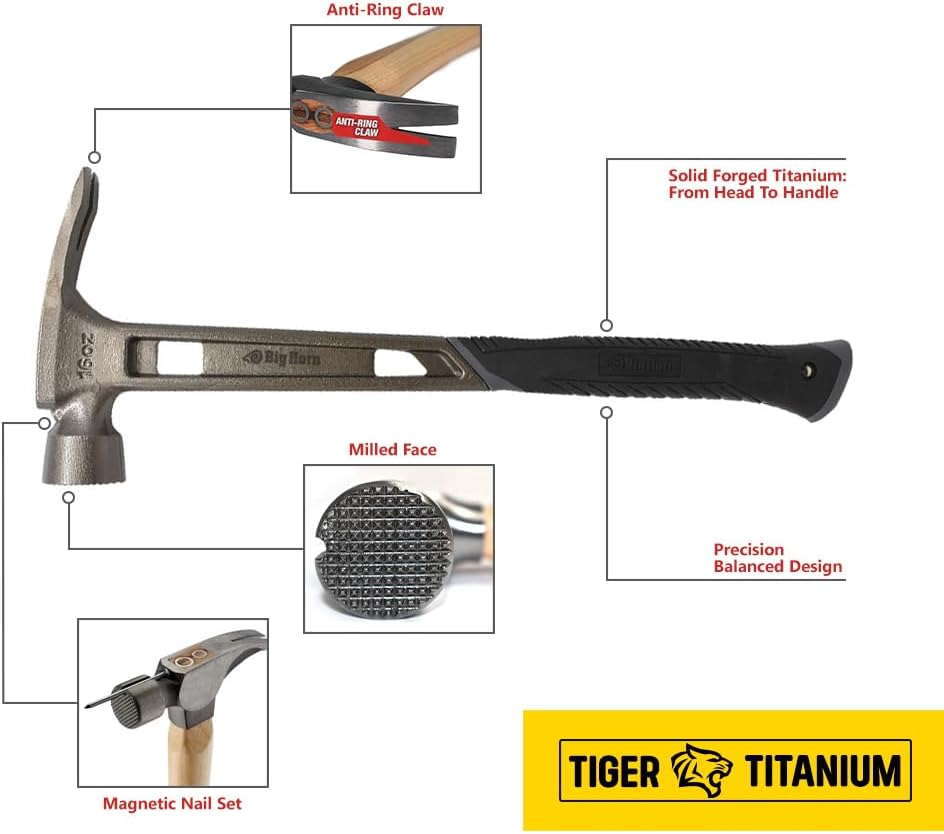 Big Horn 15152 16 Oz Tiger Titanium Framing Hammer With Straight Handle