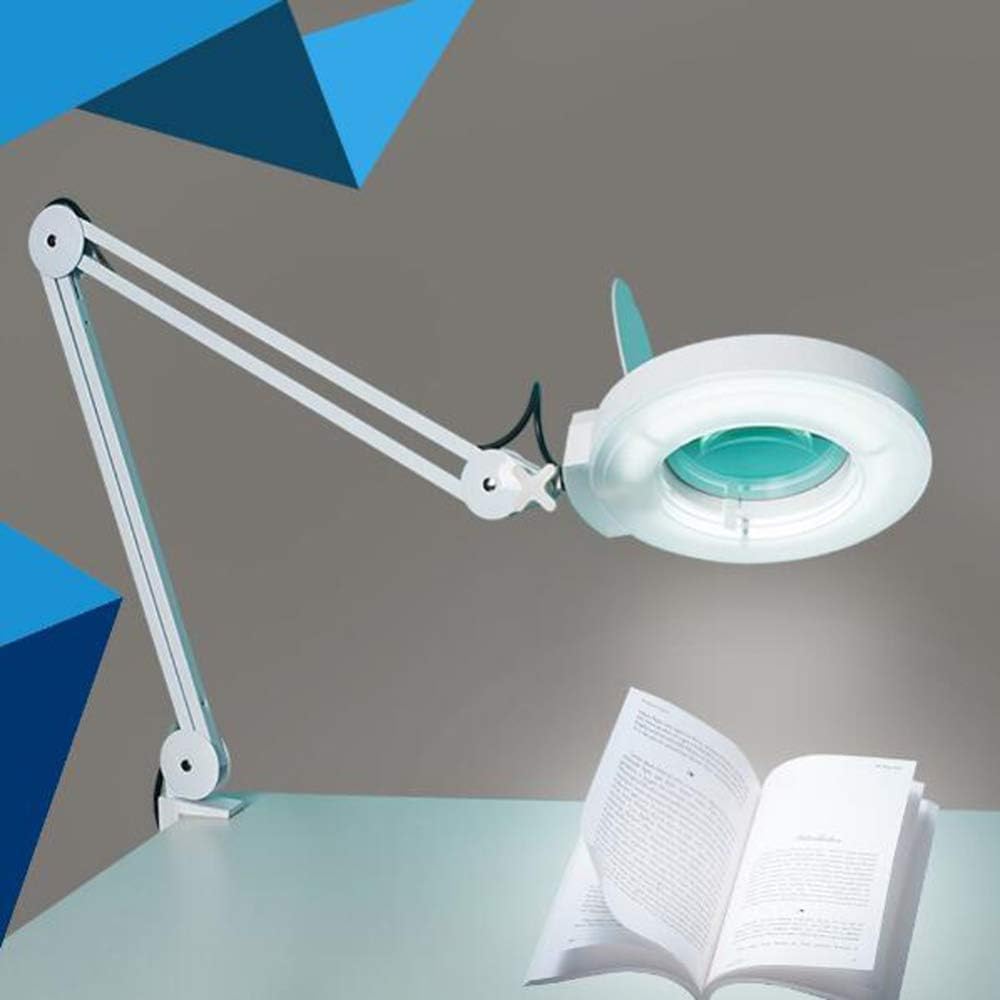 8X LED Magnifying Lamp with Clamp, Magnifier Glass Lamp, Full Spectrum Daylight Lens with Adjustable Swivel Arm Light for Desk Table Task Craft (White)