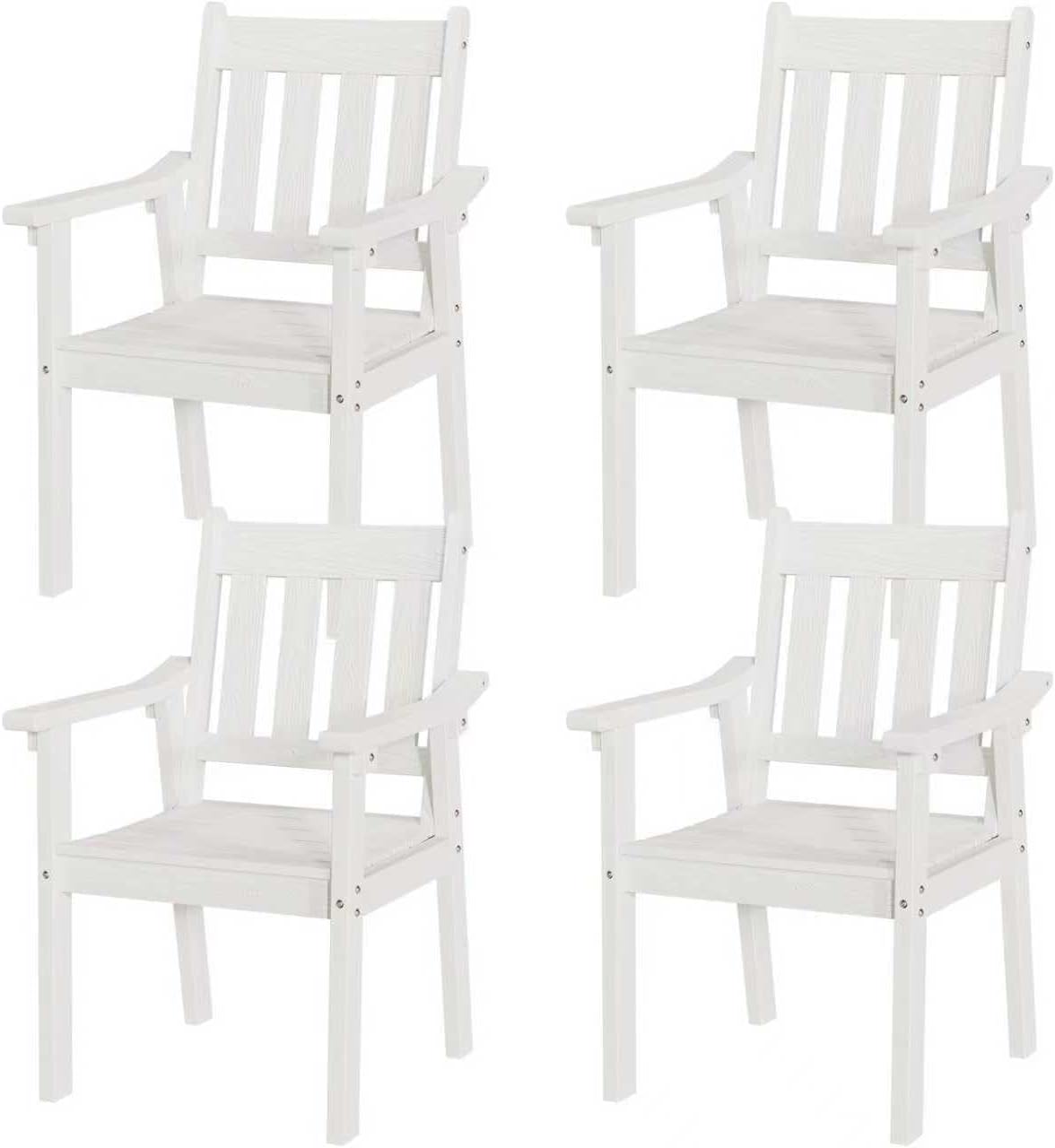 YEFU Patio Dining Chairs Set of 4: All Weather Outdoor Dining Chairs with Wide Curved Seat and Backrest - Outdoor Furniture Plastic for Outside Backyard/Garden/Porch/Deck 350lbs Capacity White