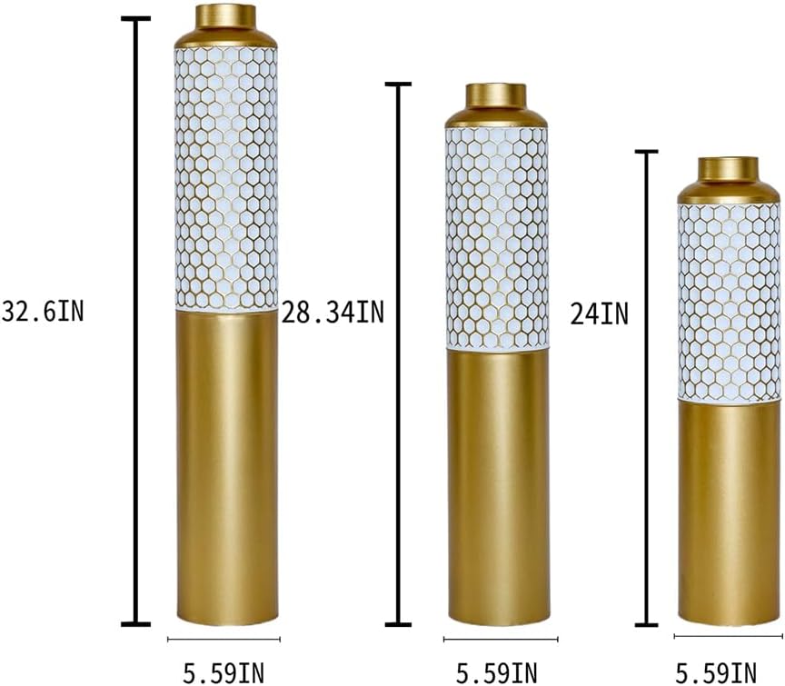 Floor Metal Decorated Vases Set of 3 for Gorgeous Home Decoration Large Glazed Metal Vases (Gold+White)