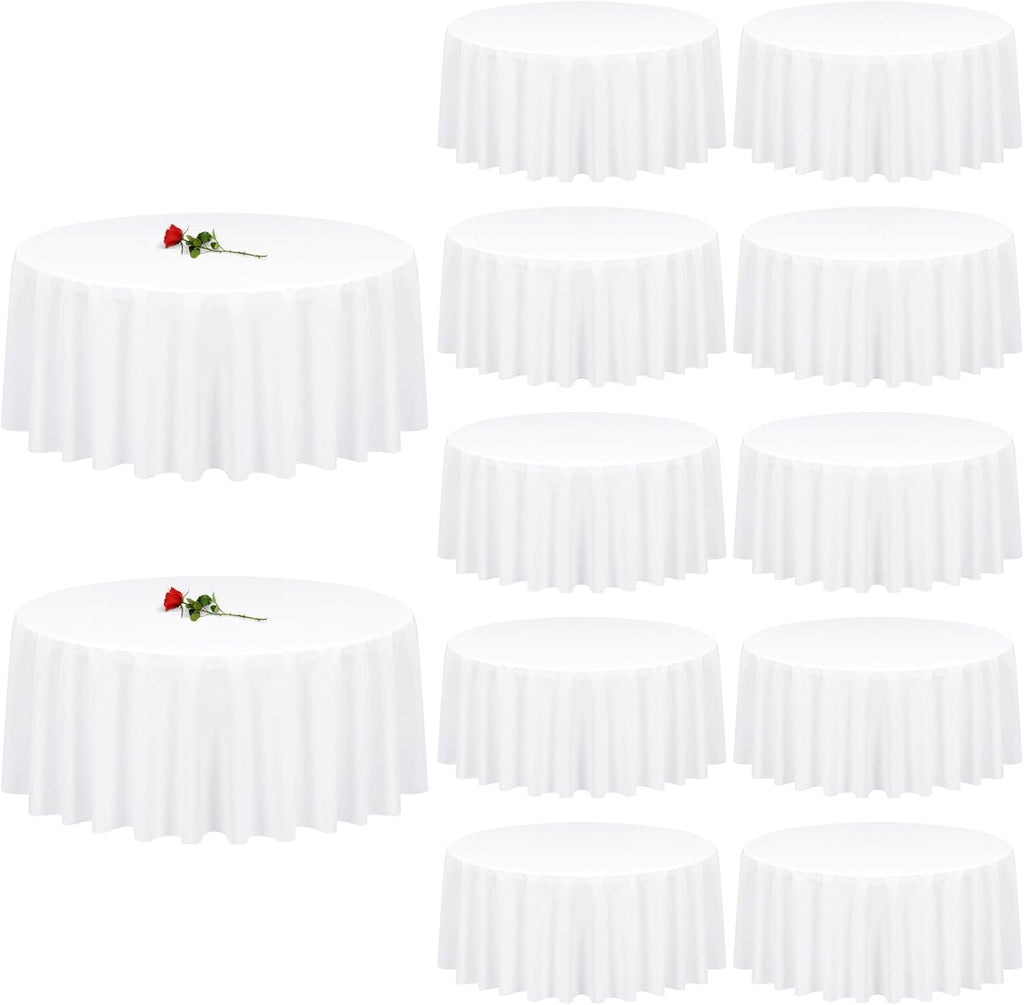 12 Pack Round Tablecloth 120 inch White Table cloths for Round Tables,Stain and Wrinkle Resistant Washable Polyester Tablecloths White Table Cloth 120 Inch Table Cloth for Wedding Party Birthday