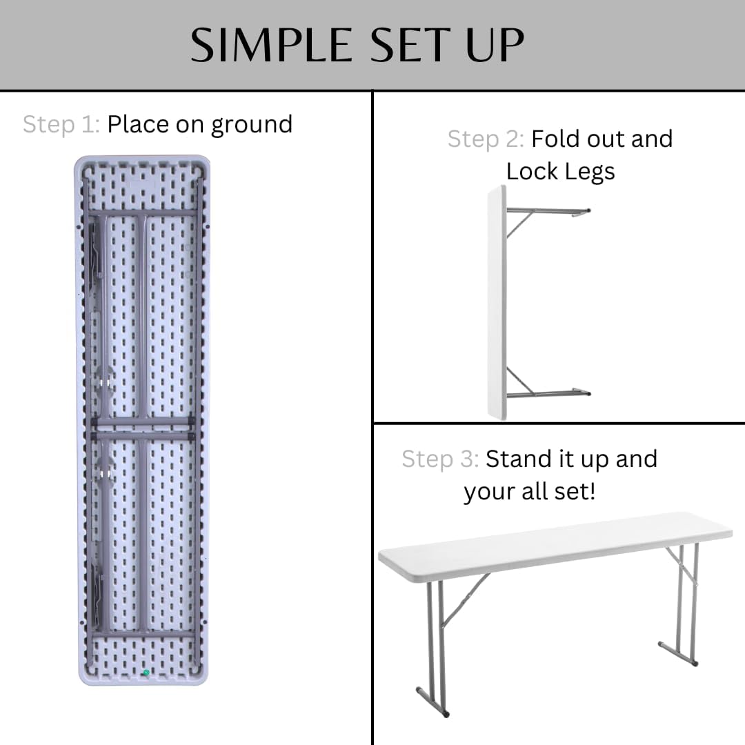 BTEXPERT 6-Foot - 72' Long White Granite Plastic Folding Seminar Training Table Portable 18' Wide Narrow, 29' High, Events Indoor Outdoor Lightweight Set of 5