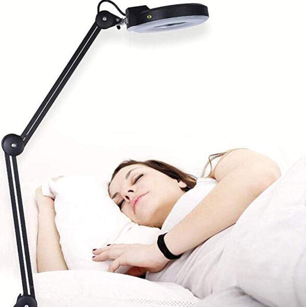 Magnifier Led Magnifier Lamp Adjustable Swivel Arm 5X Magnifying Table Lamp Light for Beauty Skincare Manicure Nail Tattoo Salon with Glass Lens and Bench Clamp