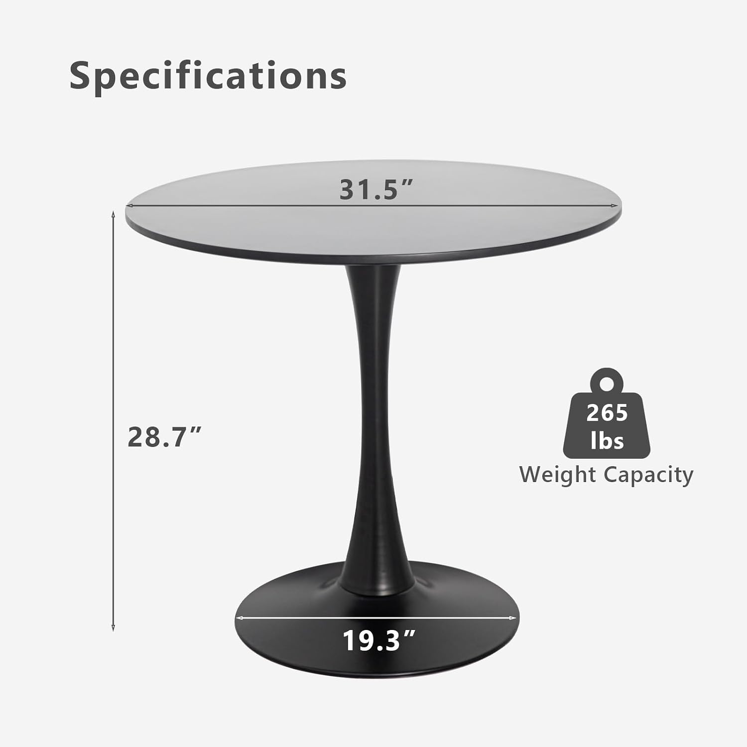 Dining Table and Chair Set 31.5' Black Round Table&2 Boucle Upholstered Chairs for Kitchen Dining Room Small Space 3 Piece Dining Table and Chair Set (Black)