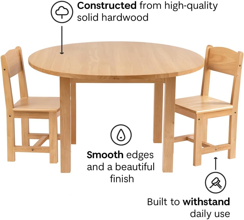 Constructive Playthings Deluxe Solid Hardwood Round Table and Chairs for Classroom/Playroom/Daycare, Ideal for Kindergarten Through 3rd Grade, 36 x 21 Inch Round