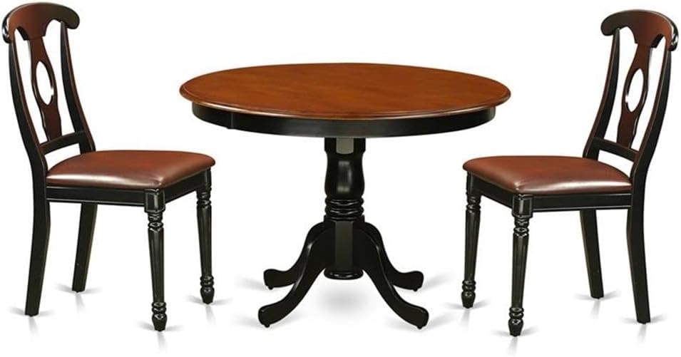 East West Furniture HLKE3-BCH-LC 3 Piece Kitchen Table & Chairs Set Contains a Round Dining Room Table with Pedestal and 2 Faux Leather Upholstered Chairs, 42x42 Inch, Black & Cherry
