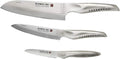 Global SAI 3 Piece Knife Set - 7 1/2 inch Santoku, 6 inch Utility, 3 1/2 inch Paring, Lightweight Japanese Stainless Steel, Razor Sharp Edge, Hand Hammered Blade, Thumb Rest, Made in Japan, SAI-3001