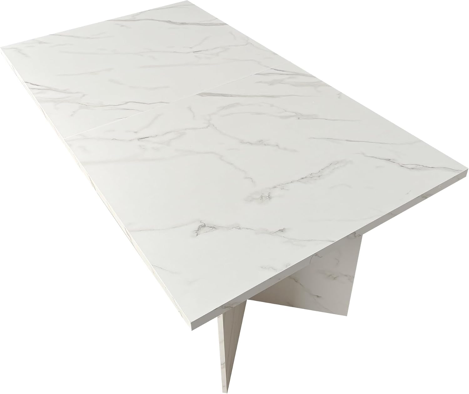 78.74'' Extendable Rectangular Dining Table with for 4-8, Modern Wood Expandable Kitchen Dinner Conference Table for Living Room Office, White Faux Marble