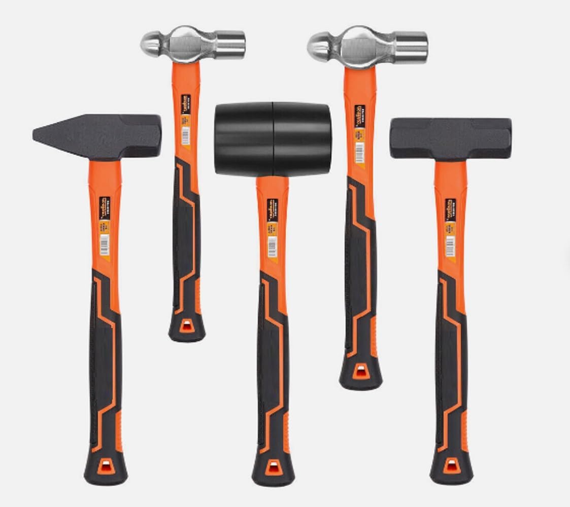 5PC Hammer Set 16/32OZ Ball Pain 32OZ Rubber 3lb Sledge 3lb Cross Hammer