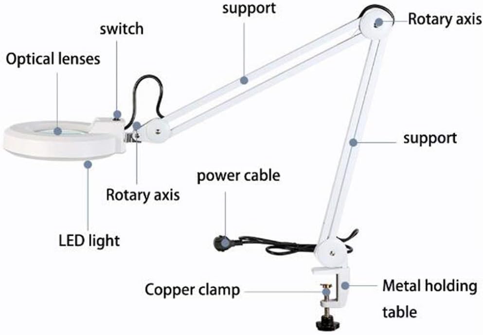30 Led Magnifying Glass Clamp Lamp,5X Magnifier Lens,Metal Hose Adjustable Swivel Arm Utility Clamp Light for Desk, Table,Craft, Jewelry,Sewing