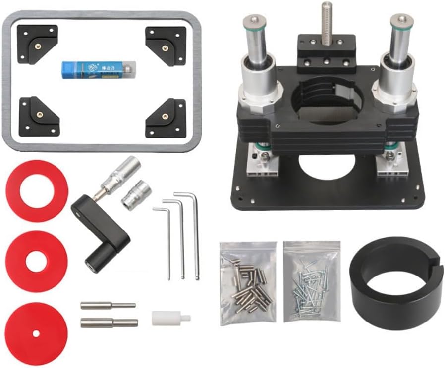 Woodworking Heavy Duty Router Lift with Aluminium Router Table Insert Plate Woodworking Tools (107mm+80mm Ring)