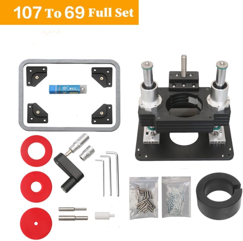 Woodworking Heavy Duty Router Lift with Aluminium Router Table Insert Plate Woodworking Tools (107mm+69mm Ring)