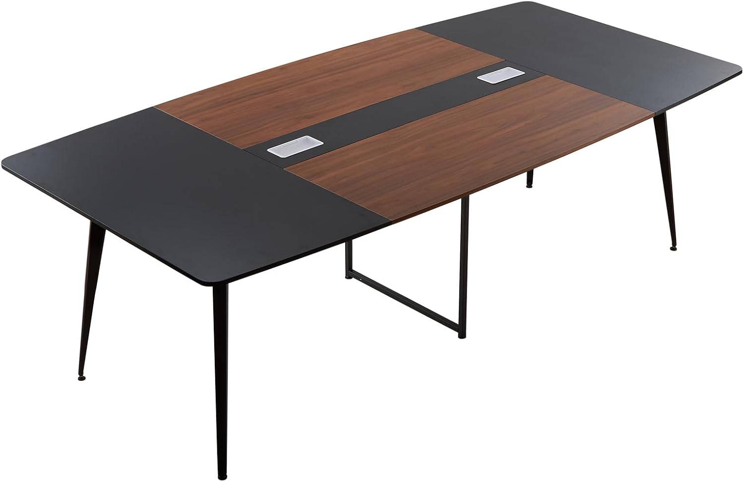 VEVOR Conference Table, 8 ft Boat Shaped Office Meeting Table for 10 Person, Modern Large Boat Meeting Desk with Metal Legs, Ideal for Office, Boardroom, Conference Room, Easy Assembly, Black & Brown